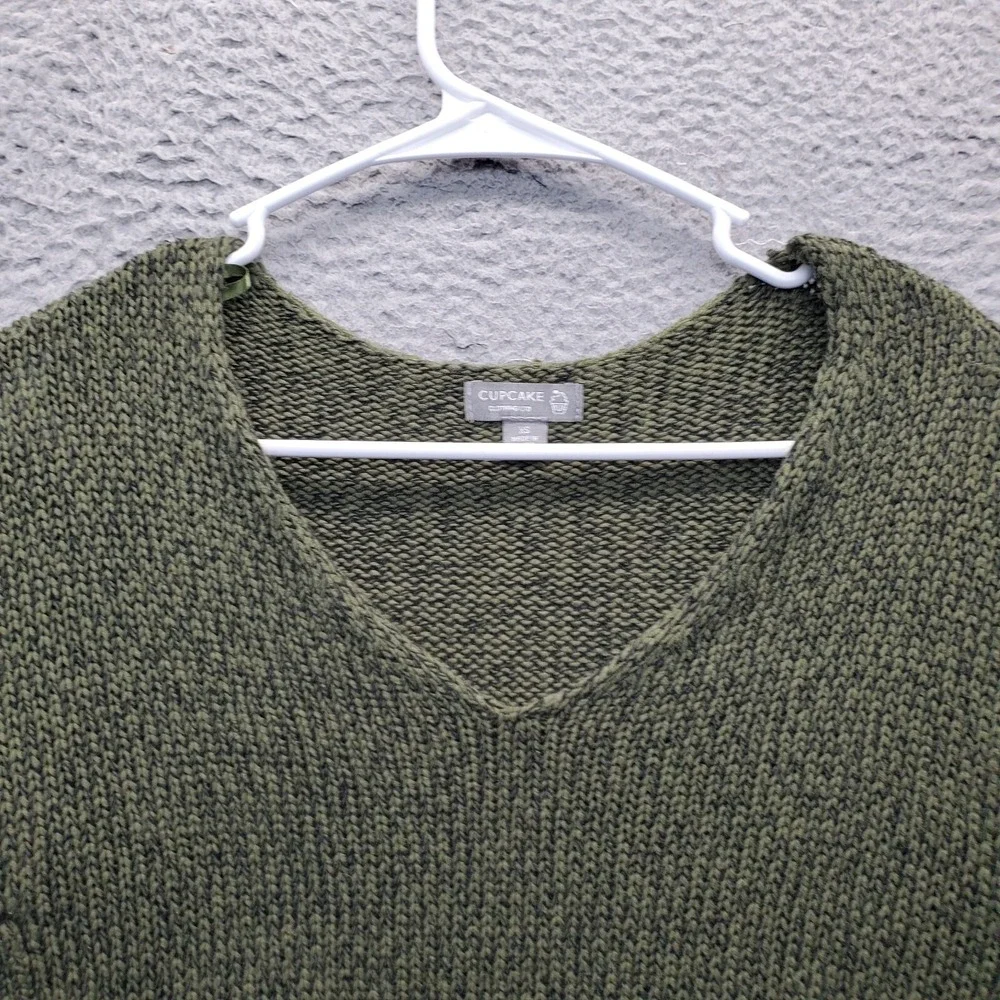 Cupcake Sweater Womens XS Green Knitted‎ Elbow Patch V-Neck Long Sleeve Pullover